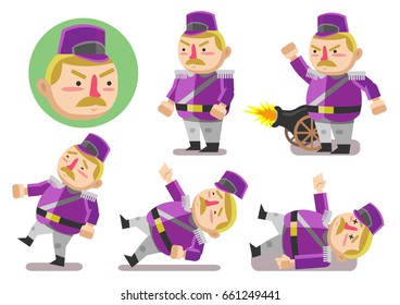 Vector stock of The Fat Dutch colonial army with a cannon. Set of Character Poses for a Video Game