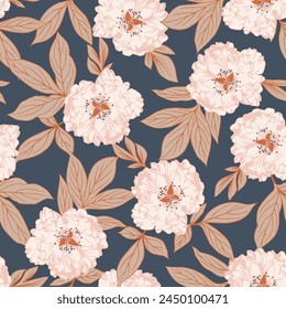 Сream vector stock flowers leaves pattern on background. Botanical vector illustration for wallpaper, textile, fabric, clothing, paper, postcards