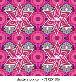 Vector stock. Flowers on pink, magenta and white. Watercolor, hand drawn. Seamless background pattern.