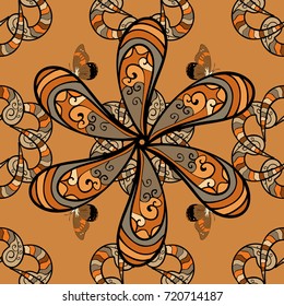 Vector - stock. Flowers of the valley on orange, beige and black colors. Seamless background pattern. Watercolor, hand drawn.