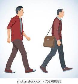 Vector stock of full length profile of two walking men dressed casual isolated on white background