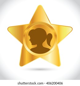 Vector stock of golden star icon with girl silhouette