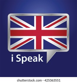 Vector stock of Great Britain flag inside speech bubble, speaking English language