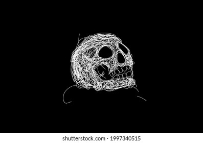 Vector stock of hand-drawn skull head on black background