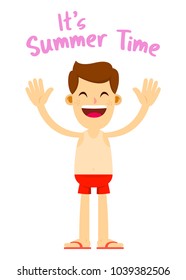 Vector stock of a happy man in red shorts and flip flop ready for summer