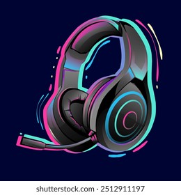 Vector stock headset vector illustration, neon light headset, headset vector, headset illustration. 