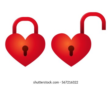 Vector stock of heart shaped padlock in locked and unlocked position