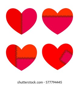 Vector stock of hearts with stitches and patches