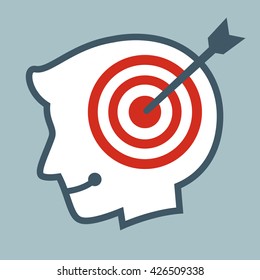 Vector stock of human head silhouette with target or goals symbol inside