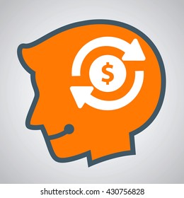 Vector stock of human head silhouette thinking about making money