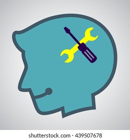 Vector stock of human head silhouette with Tools, wrench and screwdriver inside