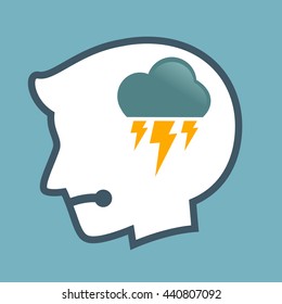 Vector stock of human head silhouette with thunder cloud symbol inside