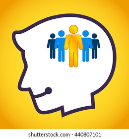 Vector stock of human head silhouette with golden person inside