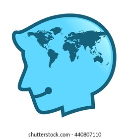Vector stock of human head silhouette with world map inside