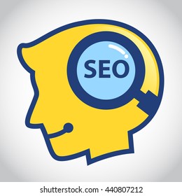 Vector stock of human head silhouette with SEO search symbol inside