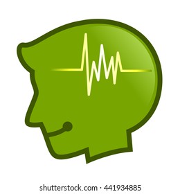 Vector stock of human head silhouette with pulse beat Symbol inside