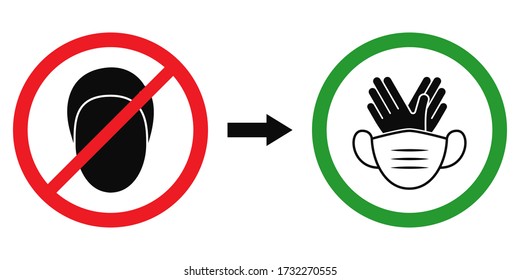 Vector stock icon that prohibits being with an open face, without a medical mask. Call to wear medical protective masks and gloves to prevent infection with the flu virus and coronavirus (COVID-19)