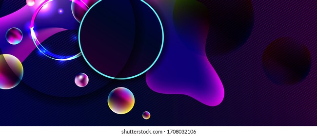 Vector stock illustration 3d futuristic neon space background with planets and geometric elements abstraction