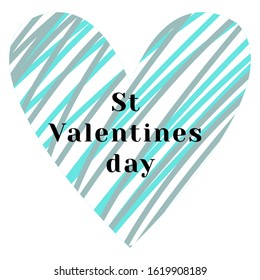 Vector stock illustration of abstract blue and grey heart with lettering. St Valentines day.