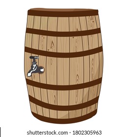 Vector stock illustration of a beer barrel. Wooden wine barrel. Label for the winery. Isolated on a white background. Brewing.