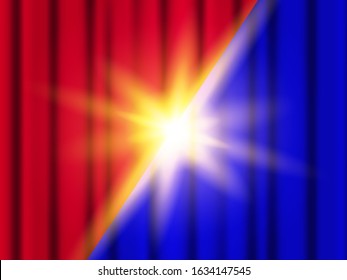 Vector stock illustration. Blue and red closed curtains background for competition.