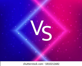 Vector stock illustration. Blue and red neon background with lights for competition. Versus letters.