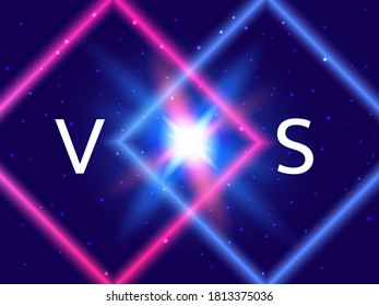 Vector stock illustration. Blue and red neon background with lights for competition. Versus letters.