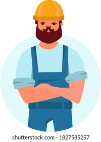 Ilustración vectorial de un constructor con sombrero duro uniforme y amarillo