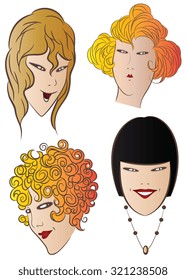 Vector stock illustration. The charming faces of the girls.