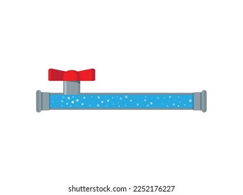 A vector stock illustration with clogged pipe and trash inside isolated on a white background. The sectional pipe is blocked, water sludge. A flat stock illustration as a concept of plumbing problems 