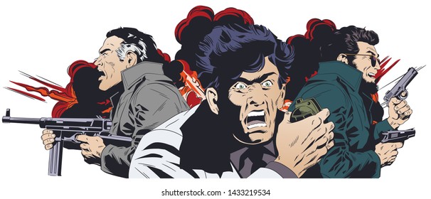 Vector. Stock illustration. Collage on theme of crime and terrorism.