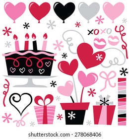 A vector stock illustration collection of cute retro clip arts for valentine's day and romance.
