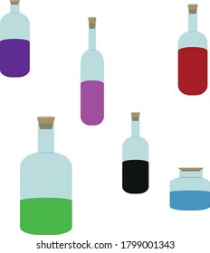Vector stock illustration of corked bottles with witch potions on a white background.