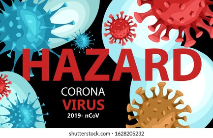 Vector stock illustration with coronavirus images and abstract shapes. Illustration for blog posts, news, articles about 2019-nCoV virus spreading worldwide from Chinese city Wuhan