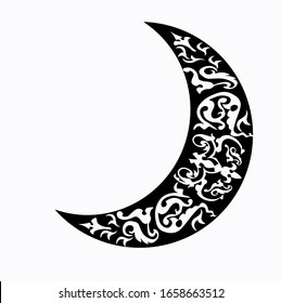 Ilustración vectorial de una Creciente para corte de trazador Aislado sobre un fondo blanco. Ornamento árabe en el mes. Luna creciente. Tarjeta de saludo para Ramadán. Estilo de diseño plano. Noche