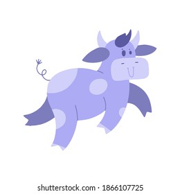Vector stock illustration with cute bull, cartoon style. Symbol of 2021 year. Isolated on white. Merry Christmas and Happy New year! Sample element for greeting card, posters, social media.