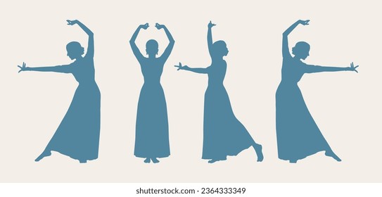 Vector stock illustration for design of indian dance. Girl silhouette.