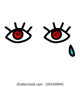 Vector Stock Illustration Of Doodle Simple Eyes And Little Blue Tear. Sad Girl Mood, Red Spiral Pupils.