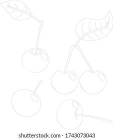 Vector stock illustration; educational, developing children's game coloring with the image of five cherries with leaves; with a white background.