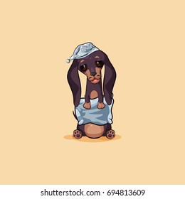 Vector stock illustration emoji of cartoon character dog talisman, phylactery hound, mascot pooch, bowwow dachshund sticker emoticon German badger-dog sleepy with pillow emotion design element