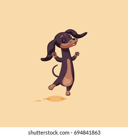 Vector stock illustration emoji of cartoon character dog talisman, phylactery hound, mascot pooch, bowwow dachshund sticker emoticon German badger-dog jumping for joy, happy emotion design element