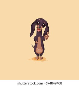 Vector stock illustration emoji of cartoon character dog talisman, phylactery hound, mascot pooch, dachshund sticker emoticon German badger-dog approves with thumb up emotion design element