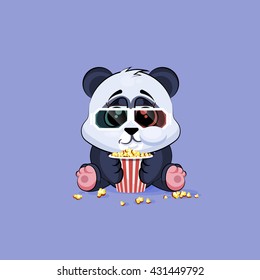 Vector Stock Illustration Emoji character cartoon Panda chewing popcorn, watching movie in 3D glasses sticker emoticon for site, infographic, video, animation, website, mail, newsletter, report, comic