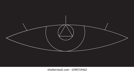 A vector stock illustration with an evil eye with eyelashes and a triangle. A outline graphic eye isolated on a black background as a concept of mysticism and witchcraft for design