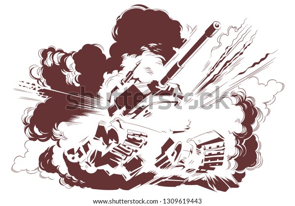 Vector. Stock\
illustration. Explosion of\
tank.