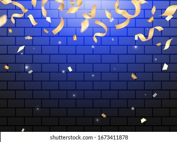 Vector stock illustration. Falling Golden serpentine on a brick wall