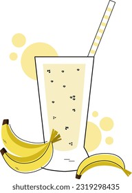 Vector stock illustration in flat style, banana milkshake. Concept for a healthy lifestyle, diet, bars, cafes and restaurants