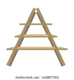 Vector stock illustration of flower shelf. Flat style, interior decor. Modern ecologic furniture. Brown color.