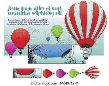 Vector. Stock illustration. Flying hot air balloon.