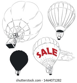 Vector. Stock illustration. Flying hot air balloon.